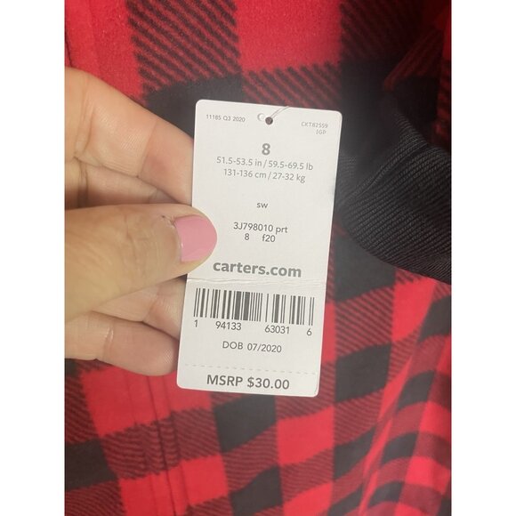 Carter’s Sz 8 Santa’s Helper Pajamas Red/Black Christmas Casual Fleece Comfy - Picture 3 of 4